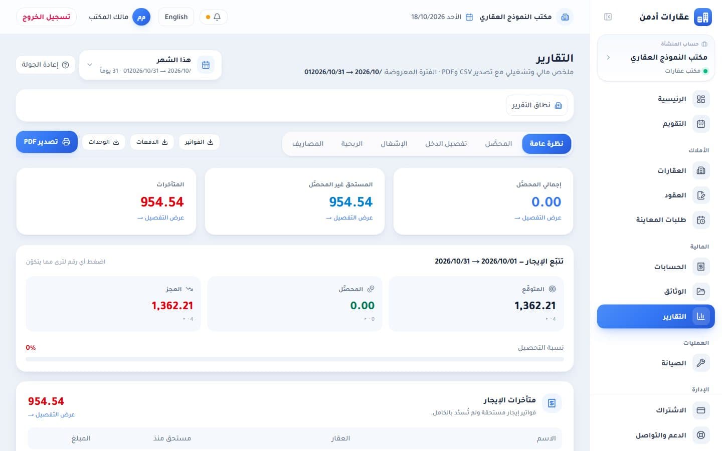 صفحة التقارير المالية